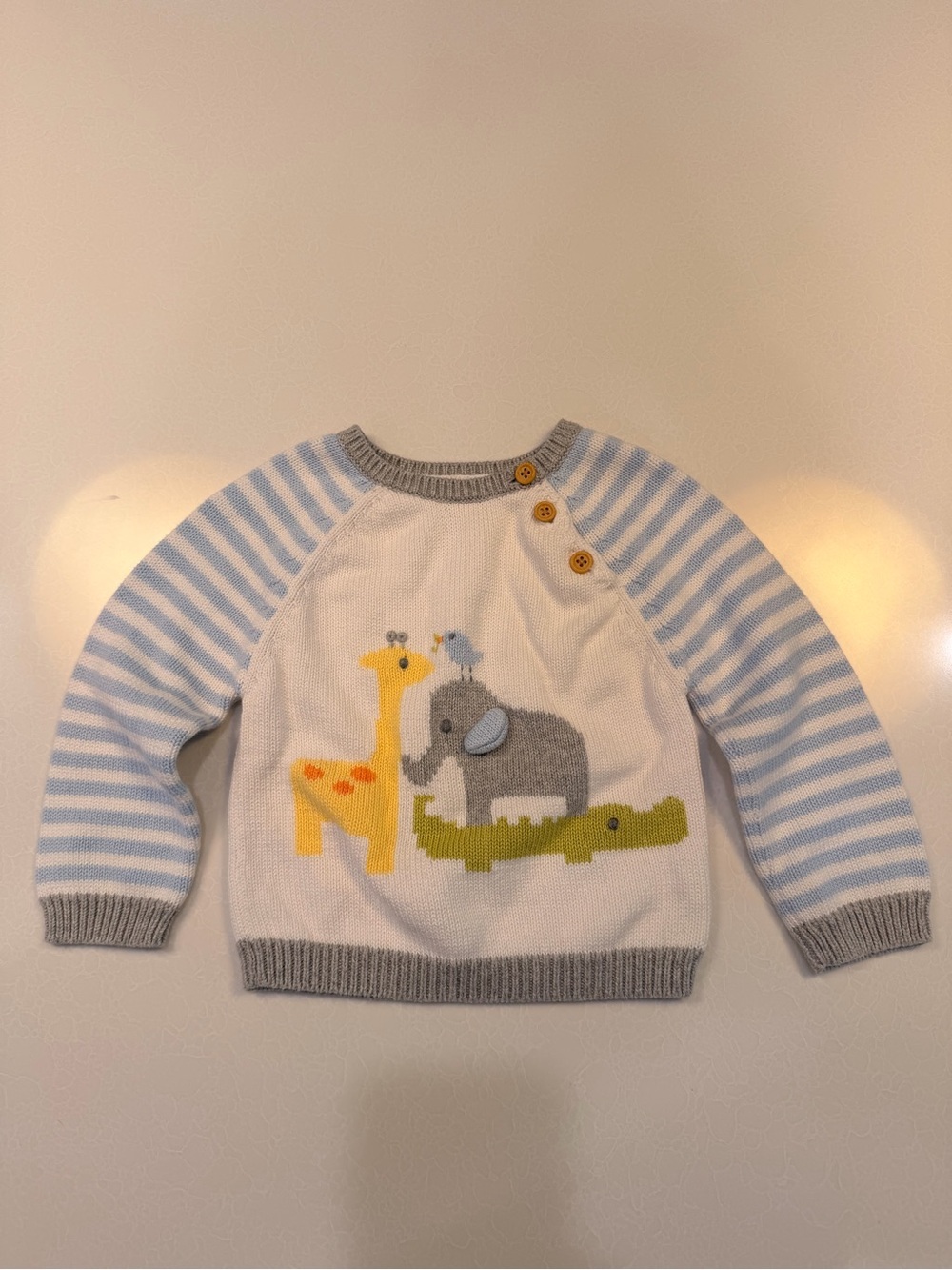 Zubels Baby Animal Knit Sweater - Cream & Light Blue! EUC! 18 month